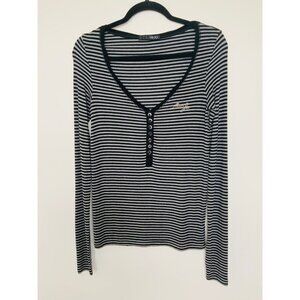 List NWOT Liu Jo stripe top black / grey medium  long sleeves low V neck